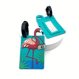 Flamingo Luggage Tag Silicone Pink And Green